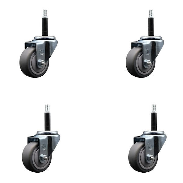 3'' Thermoplastic Rubber Wheel Swivel 3/4'' Expanding Stem Caster Set, 4PK